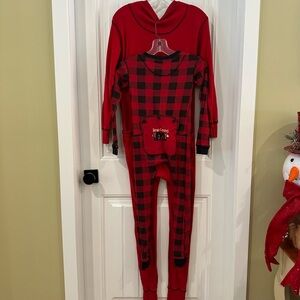 Lazy One Red Flapjacks Pajamas Lot Adult Size XS Child’s Size 8 Buffalo Plaid